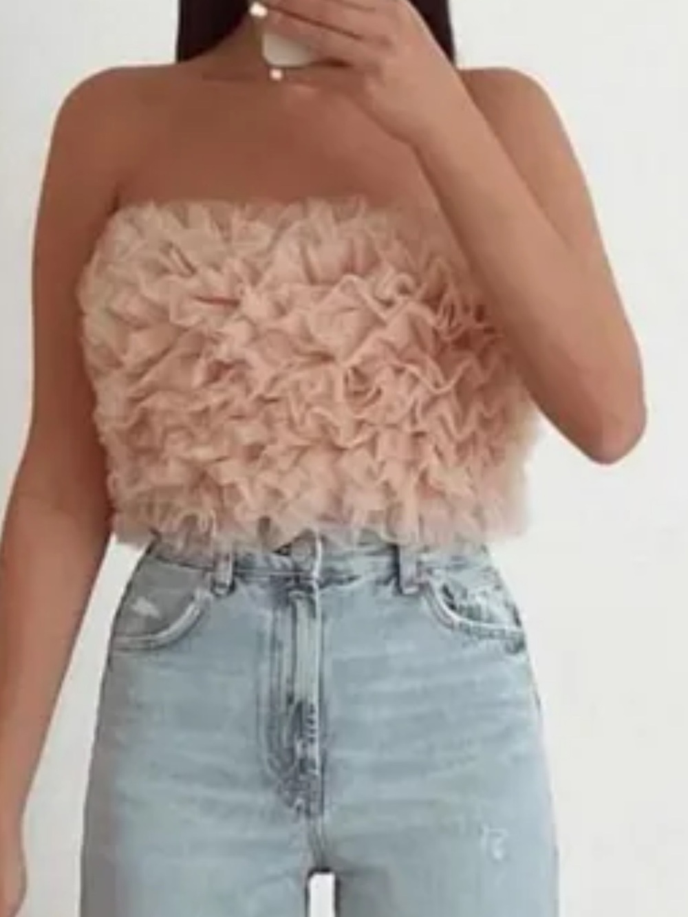 Zara Blush Pink Ruffled Strapless Top